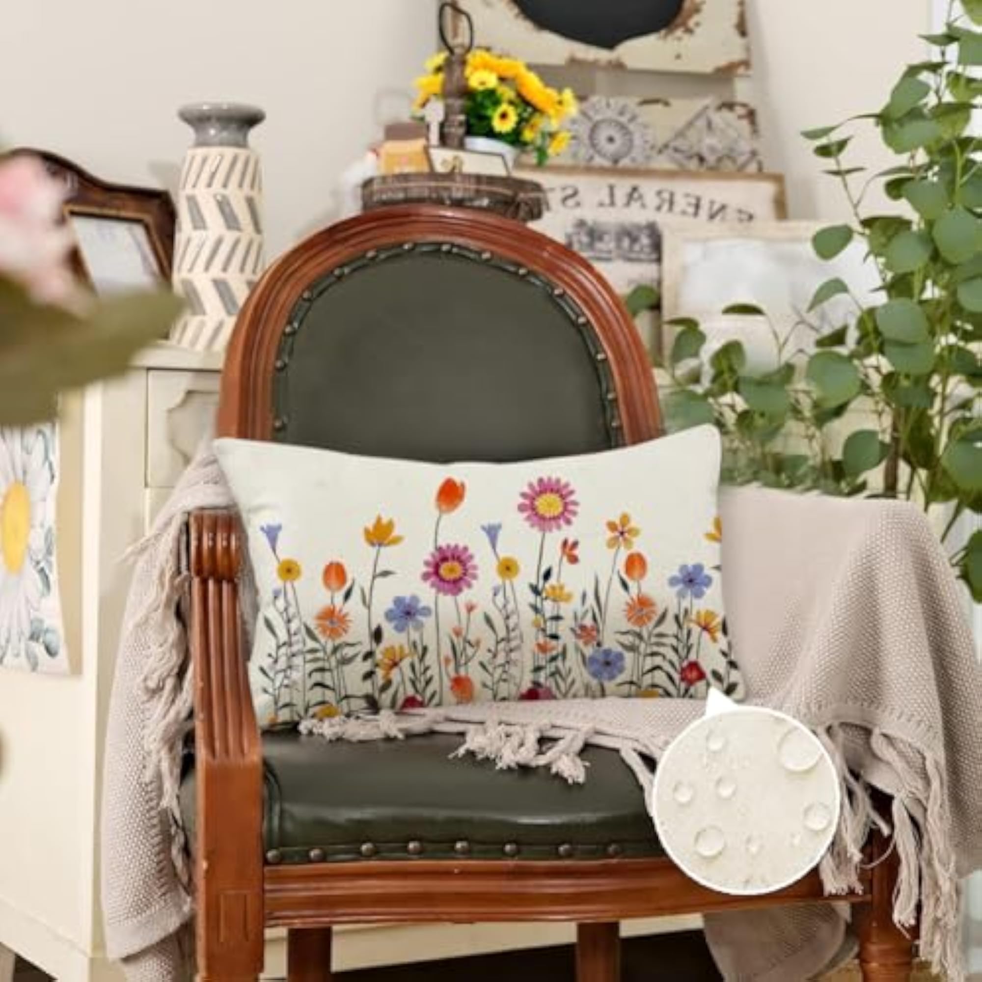 Spring Outdoor Pillow Covers, 12x20 Inch, Waterproof